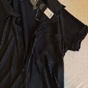 Fashion Nova Black Ribbed Button-Up Dress